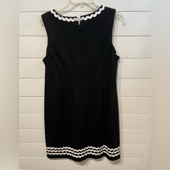 Talbots Dress Black White Pointe Knit Dress Rick Rack Trim Knee Length Dress - Picture 3 of 6